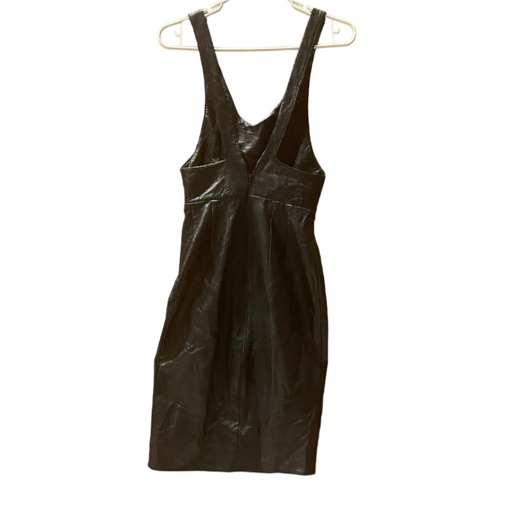 Black Genuine Leather Bodycon Midi Dress - Picture 3 of 11